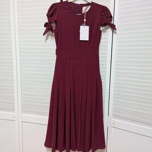 Gal Meets Glam Bette Bow-Tied Midi Dress 00 oxblood color